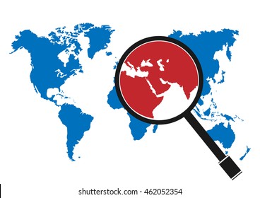 maps of the Earth's with Magnifying glass. Vector illustration