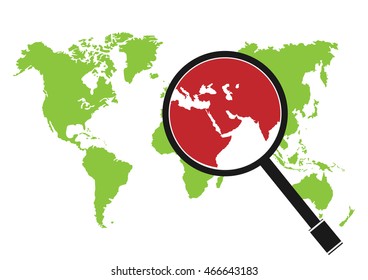 maps of the Earth's with Magnifying glass. Vector illustration