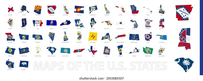 Maps With The Effect Of A Waving Flag, Maps Of The US States. Big Map Collection.