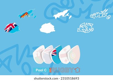 Maps of  Fiji in three versions for rugby international championship. Abstract background.