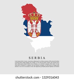 maps Flag of Serbia, territory of Serbia with information text poster vector illustration