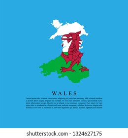 maps Flag of Wales with information text vector illustration