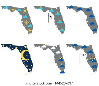 Maps of Florida with various weather symbols