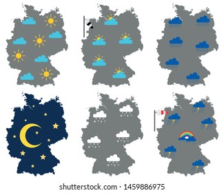Maps of Germany with various weather symbols