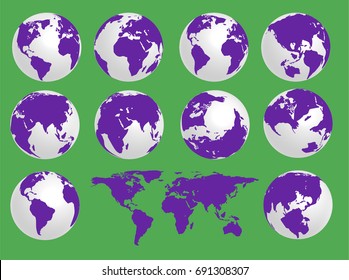 Maps the global earth's sphere and the continents with full flat map
