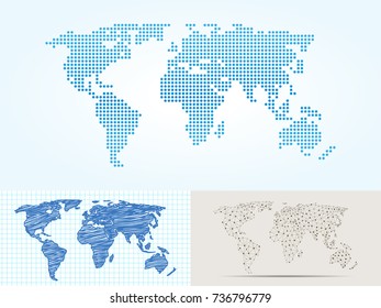 Maps globe Earth contour outline silhouette world mapping cartography texture vector illustration