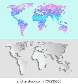 Maps globe Earth contour outline silhouette world mapping cartography texture vector illustration