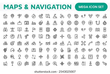 Maps Icon Set. Versatile and visually appealing icons for navigation, location services, and travel apps, designed to enhance user experience and make exploring the world more intuitive and enjoyable.