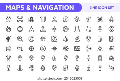 Maps Icon Set. Versatile and visually appealing icons for navigation, location services, and travel apps, designed to enhance user experience and make exploring the world more intuitive and enjoyable.