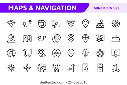 Maps Icon Set. Versatile and visually appealing icons for navigation, location services, and travel apps, designed to enhance user experience and make exploring the world more intuitive and enjoyable.