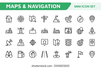 Maps Icon Set. Versatile and visually appealing icons for navigation, location services, and travel apps, designed to enhance user experience and make exploring the world more intuitive and enjoyable.