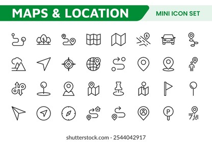 Maps Icon Set. Versatile and visually appealing icons for navigation, location services, and travel apps, designed to enhance user experience and make exploring the world more intuitive and enjoyable.