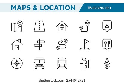 Maps Icon Set. Versatile and visually appealing icons for navigation, location services, and travel apps, designed to enhance user experience and make exploring the world more intuitive and enjoyable.