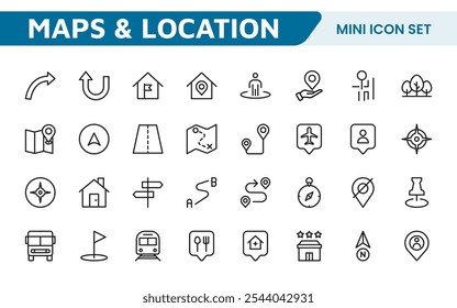 Maps Icon Set. Versatile and visually appealing icons for navigation, location services, and travel apps, designed to enhance user experience and make exploring the world more intuitive and enjoyable.