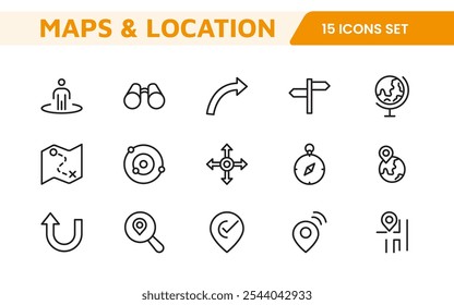 Maps Icon Set. Versatile and visually appealing icons for navigation, location services, and travel apps, designed to enhance user experience and make exploring the world more intuitive and enjoyable.