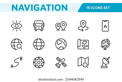 Maps Icon Set. Versatile and visually appealing icons for navigation, location services, and travel apps, designed to enhance user experience and make exploring the world more intuitive and enjoyable.