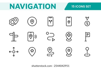 Maps Icon Set. Versatile and visually appealing icons for navigation, location services, and travel apps, designed to enhance user experience and make exploring the world more intuitive and enjoyable.