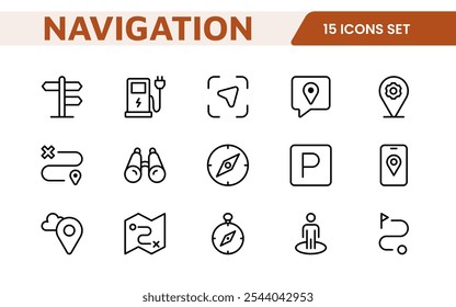 Maps Icon Set. Versatile and visually appealing icons for navigation, location services, and travel apps, designed to enhance user experience and make exploring the world more intuitive and enjoyable.