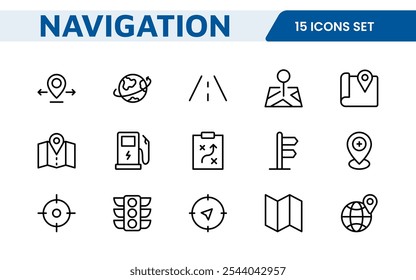 Maps Icon Set. Versatile and visually appealing icons for navigation, location services, and travel apps, designed to enhance user experience and make exploring the world more intuitive and enjoyable.