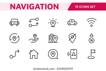 Maps Icon Set. Versatile and visually appealing icons for navigation, location services, and travel apps, designed to enhance user experience and make exploring the world more intuitive and enjoyable.