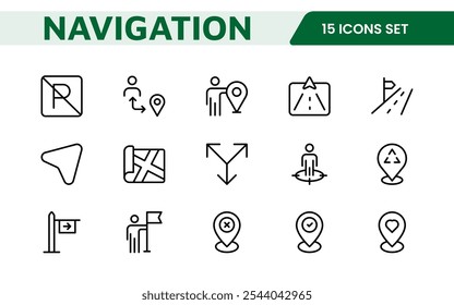 Maps Icon Set. Versatile and visually appealing icons for navigation, location services, and travel apps, designed to enhance user experience and make exploring the world more intuitive and enjoyable.