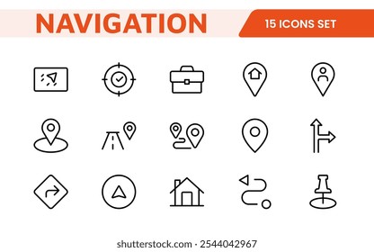 Maps Icon Set. Versatile and visually appealing icons for navigation, location services, and travel apps, designed to enhance user experience and make exploring the world more intuitive and enjoyable.