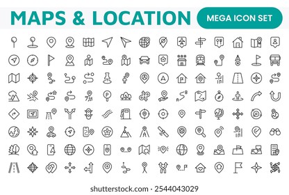 Maps Icon Set. Versatile and visually appealing icons for navigation, location services, and travel apps, designed to enhance user experience and make exploring the world more intuitive and enjoyable.