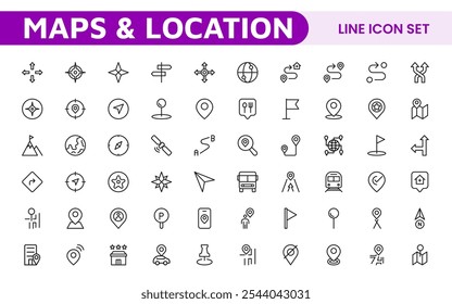 Maps Icon Set. Versatile and visually appealing icons for navigation, location services, and travel apps, designed to enhance user experience and make exploring the world more intuitive and enjoyable.