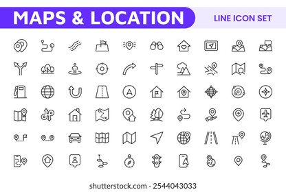 Maps Icon Set. Versatile and visually appealing icons for navigation, location services, and travel apps, designed to enhance user experience and make exploring the world more intuitive and enjoyable.