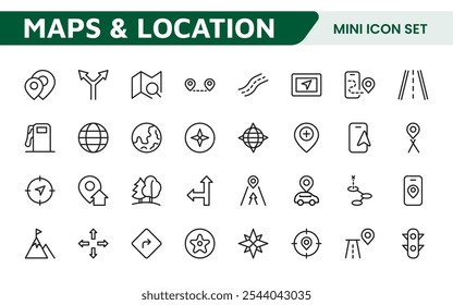 Maps Icon Set. Versatile and visually appealing icons for navigation, location services, and travel apps, designed to enhance user experience and make exploring the world more intuitive and enjoyable.