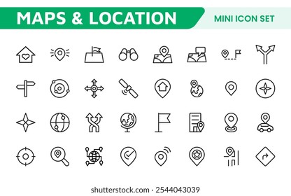 Maps Icon Set. Versatile and visually appealing icons for navigation, location services, and travel apps, designed to enhance user experience and make exploring the world more intuitive and enjoyable.