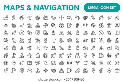 Maps Icon Set. Versatile and visually appealing icons for navigation, location services, and travel apps, designed to enhance user experience and make exploring the world more intuitive and enjoyable.