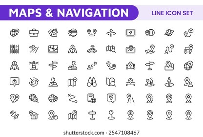 Maps Icon Set. Versatile and visually appealing icons for navigation, location services, and travel apps, designed to enhance user experience and make exploring the world more intuitive and enjoyable.