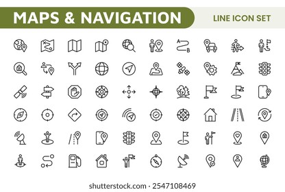 Maps Icon Set. Versatile and visually appealing icons for navigation, location services, and travel apps, designed to enhance user experience and make exploring the world more intuitive and enjoyable.