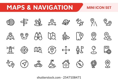 Maps Icon Set. Versatile and visually appealing icons for navigation, location services, and travel apps, designed to enhance user experience and make exploring the world more intuitive and enjoyable.