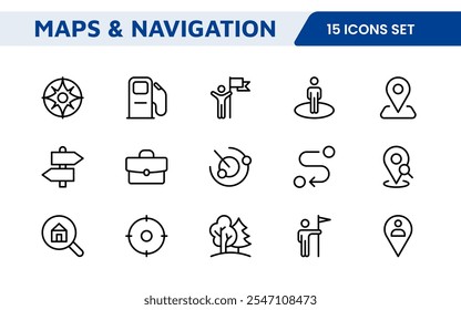 Maps Icon Set. Versatile and visually appealing icons for navigation, location services, and travel apps, designed to enhance user experience and make exploring the world more intuitive and enjoyable.