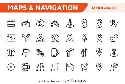 Maps Icon Set. Versatile and visually appealing icons for navigation, location services, and travel apps, designed to enhance user experience and make exploring the world more intuitive and enjoyable.