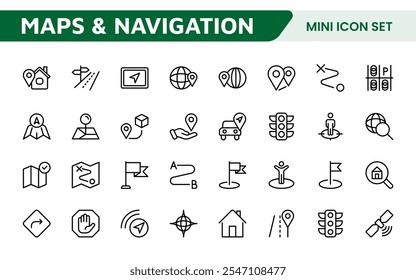 Maps Icon Set. Versatile and visually appealing icons for navigation, location services, and travel apps, designed to enhance user experience and make exploring the world more intuitive and enjoyable.