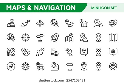 Maps Icon Set. Versatile and visually appealing icons for navigation, location services, and travel apps, designed to enhance user experience and make exploring the world more intuitive and enjoyable.