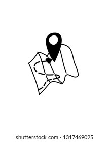 Maps icons, black and white, objects or set cartoon vector and illustration, hand drawn style, isolated on white background. 