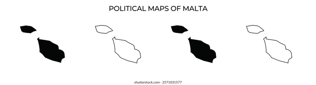 Maps illustrate various political regions of Malta, highlighting geographical variations. Each map presents distinct outlines, contributing to understanding the islands governance structure.