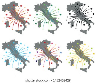 Maps of Italy with fireworks