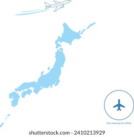 Maps of Japan and airplanes for drawing aviation route maps