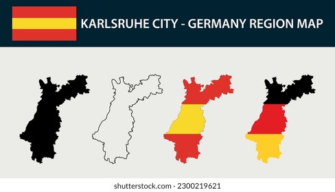 Maps of Karlsruhe set - Baden-Wurttemberg - Germany region outline silhouette graphic element Illustration template design
