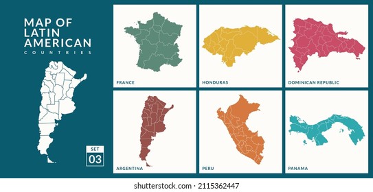maps of latin American countries France,Honduras, Dominican Republic, Argentina,Panama, Peru
 vector Illustration.