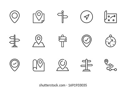 maps line icons set. Stroke vector elements for trendy design. Simple pictograms for mobile concept and web apps. Vector line icons isolated on a white background. 