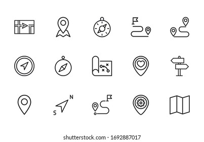 asigna el conjunto de iconos de línea. Elementos vectoriales de trazo para el diseño moderno. Pictogramas simples para concepto móvil y aplicaciones web. Iconos de línea de vectores aislados en un fondo blanco. 