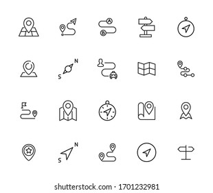 maps line icons set. Stroke vector elements for trendy design. Simple pictograms for mobile concept and web apps. Vector line icons isolated on a white background. 
