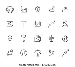 maps line icons set. Stroke vector elements for trendy design. Simple pictograms for mobile concept and web apps. Vector line icons isolated on a white background. 