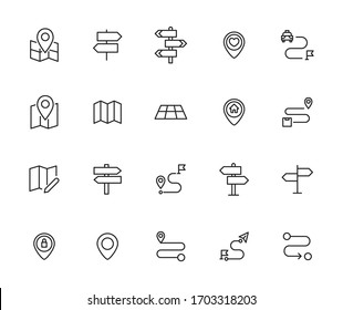 maps line icons set. Stroke vector elements for trendy design. Simple pictograms for mobile concept and web apps. Vector line icons isolated on a white background. 